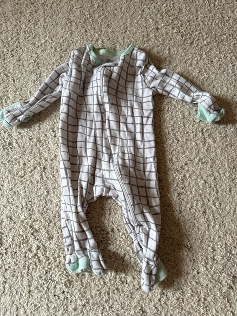 Baby One-Piece Footed Pajamas in Light Gray Windowpane